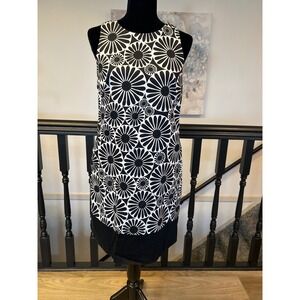 Lizzatti Womens Mod Floral Sunburst‎ Shift Dress Black White Sleeveless Size 6